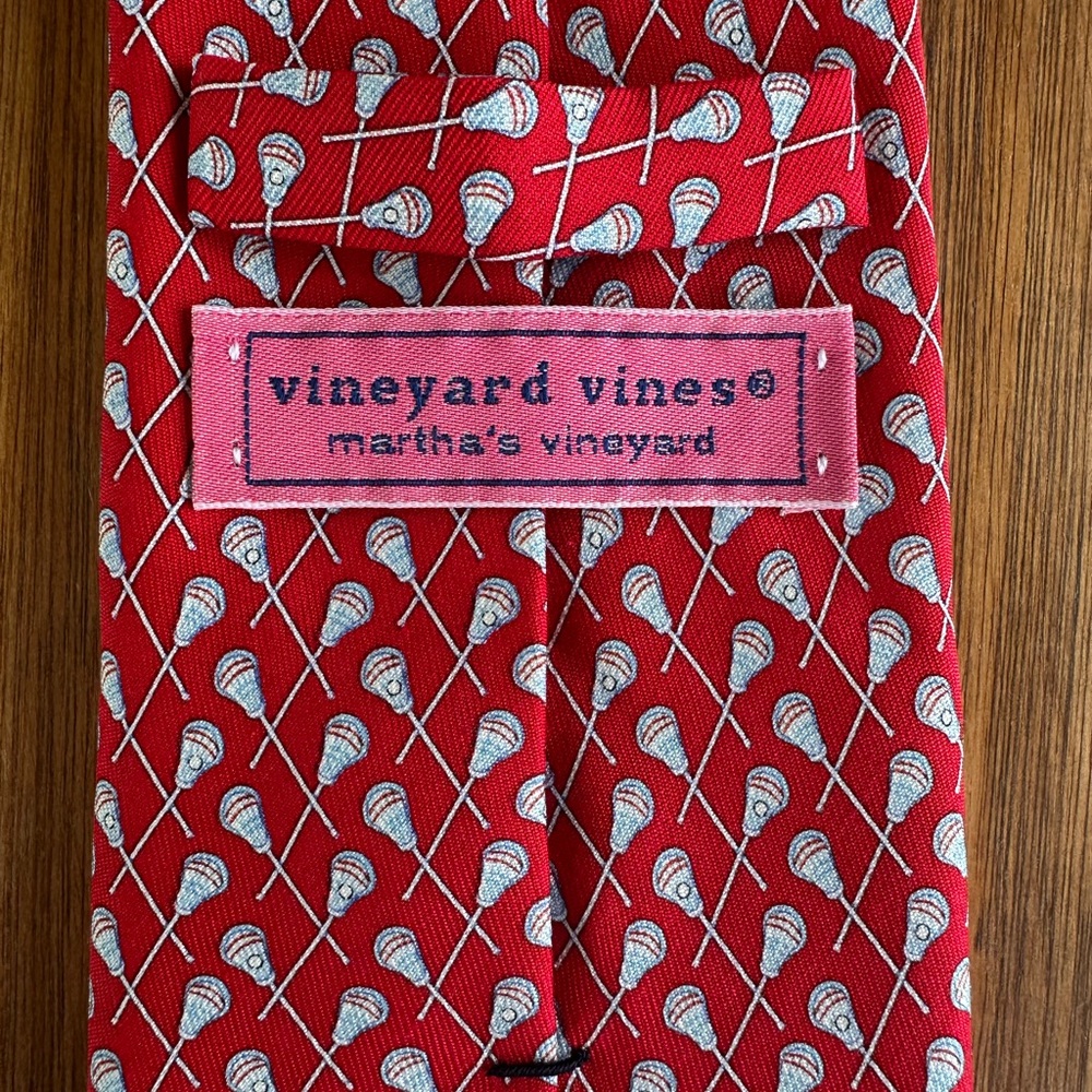 Vineyard Vines Red Silk Tie with White Lacrosse Motif - Picture 4 of 7